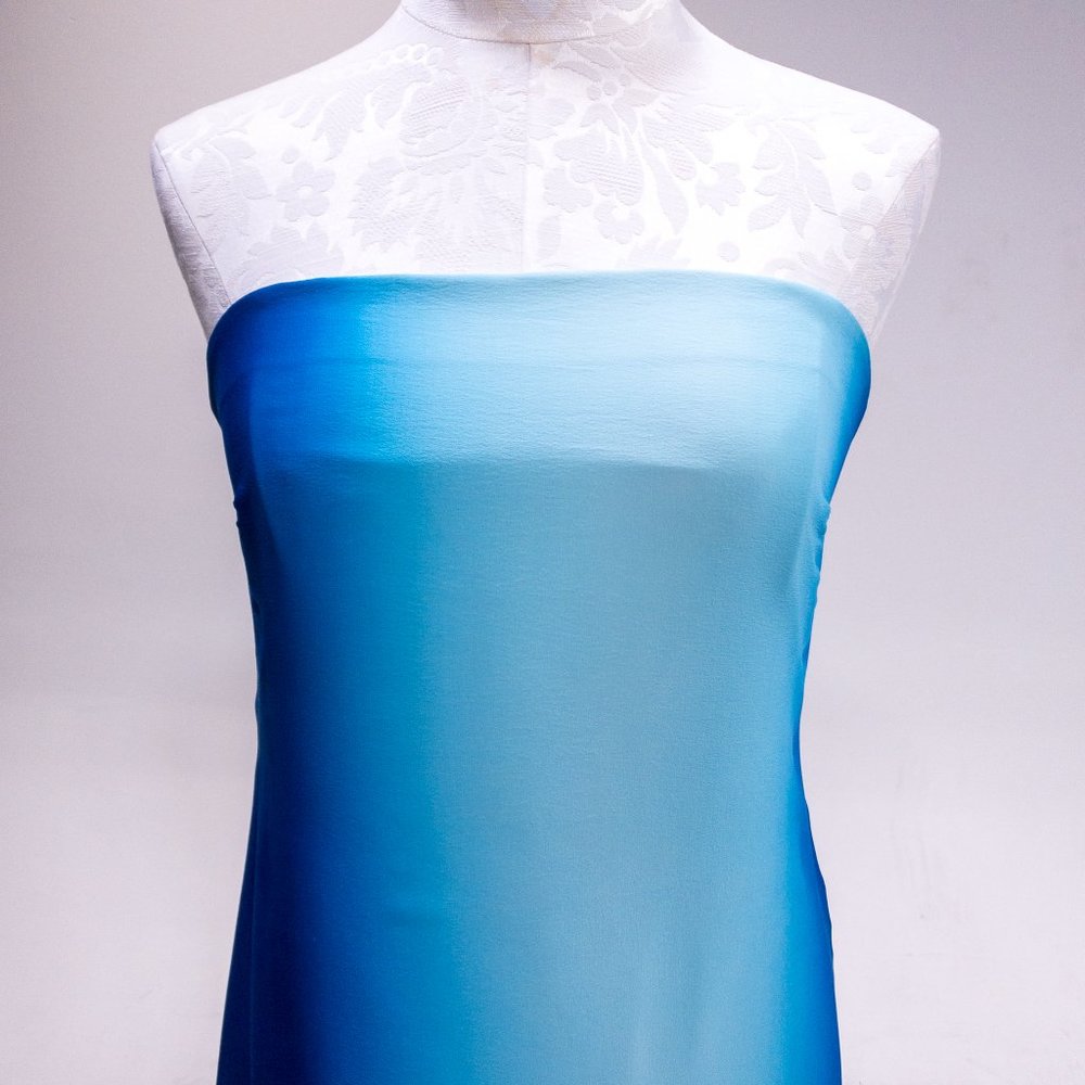 Y2K Vintage 8 Silk Dress Ombre Tie Dye Print Strapless Long Maxi Formal Blue PH5 - Picture 3 of 12